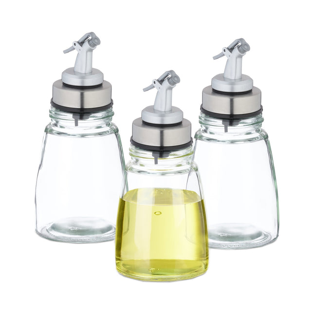 Refillable Glass Oil Bottles Set with Metal Pourers