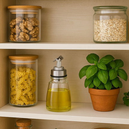 Refillable Glass Oil Bottles Set with Metal Pourers