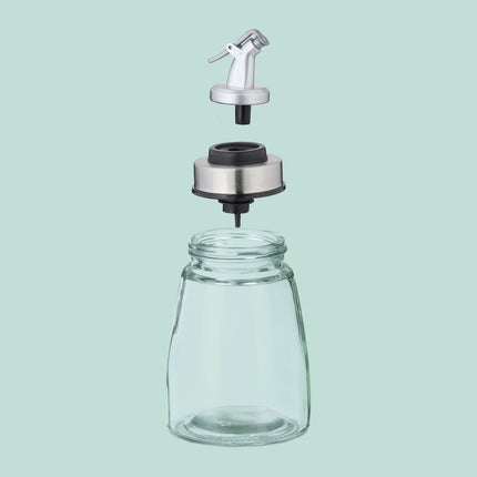 Refillable Glass Oil Bottles Set with Metal Pourers