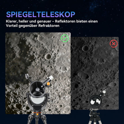 Spiegelteleskop, 114 mm Objektiv, 2 Okulare, Aluminium