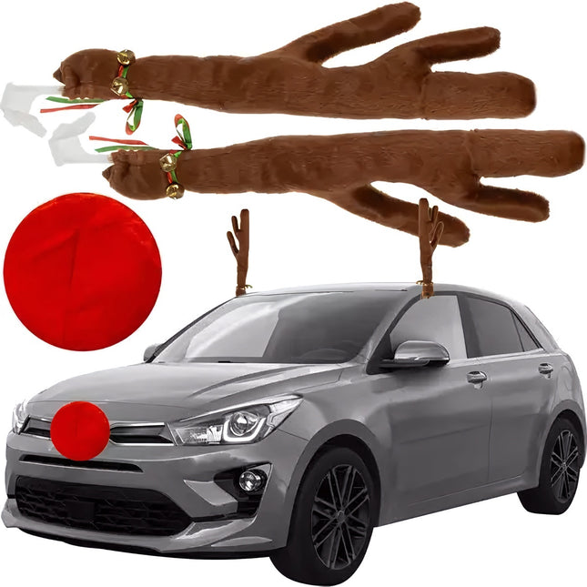 Rentiergeweih- & Nasen-Auto-Dekorationsset – Einfache Installation