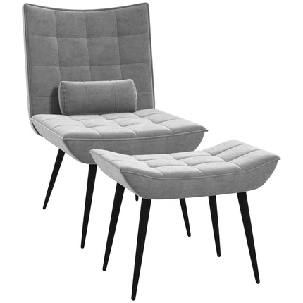 Grauer Relaxsessel und Ottoman-Set, Samtbezug, bequeme Kissen