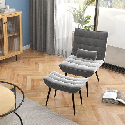 Grauer Relaxsessel und Ottoman-Set, Samtbezug, bequeme Kissen
