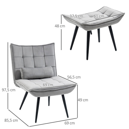 Grauer Relaxsessel und Ottoman-Set, Samtbezug, bequeme Kissen