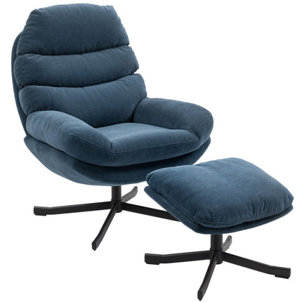 Relax-Sessel mit Ottoman, Chenille-Gewebe, Blau, 360° drehbar