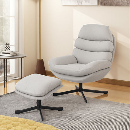 Relax-Sessel mit Ottoman, Chenille-Stoff, Creme, 360° drehbar