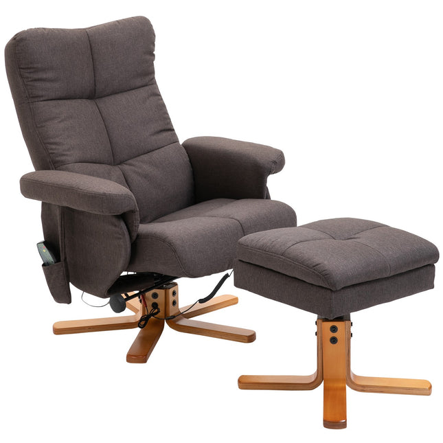 Massagesessel mit Hocker, 145° Neigung, braun