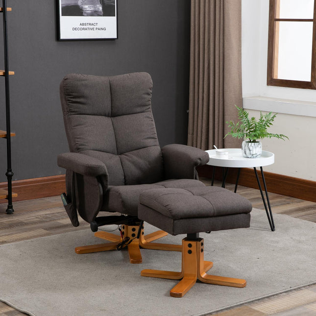 Massagesessel mit Hocker, 145° Neigung, braun