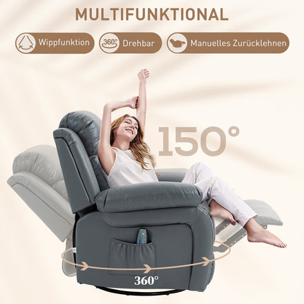 Elektrischer Massagesessel, 8 Vibrationspunkte, grau
