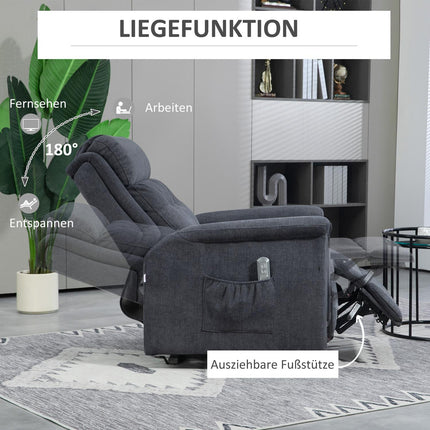 Elektrischer Relaxsessel, Aufstehhilfe, Fernbedienung, dunkelgrau