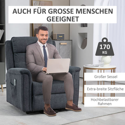 Elektrischer Relaxsessel, Aufstehhilfe, Fernbedienung, dunkelgrau