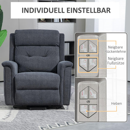 Elektrischer Relaxsessel, Aufstehhilfe, Fernbedienung, dunkelgrau