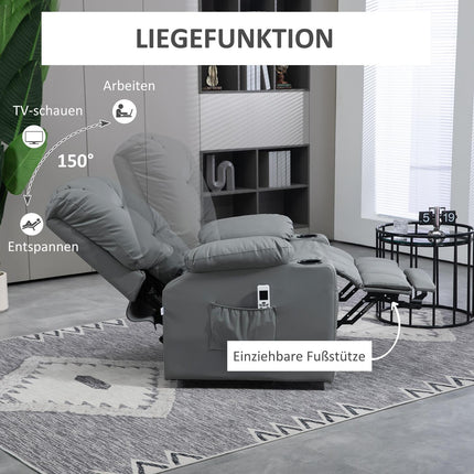 Elektrischer Relaxsessel mit USB, Massagefunktion, Rollen, grau
