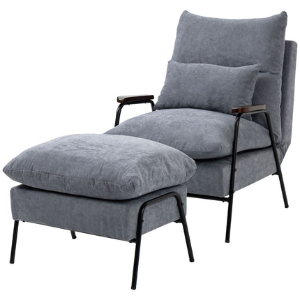 Grauer Sessel mit verstellbarer Rückenlehne und Hocker