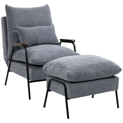Grauer Sessel mit verstellbarer Rückenlehne und Hocker