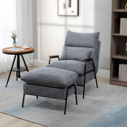 Grauer Sessel mit verstellbarer Rückenlehne und Hocker