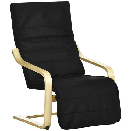 Relaxation chair with adjustable footrest, linen, black