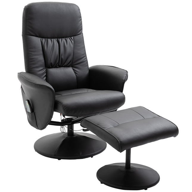 Massagesessel mit Ottoman; Schwarzes Kunstleder