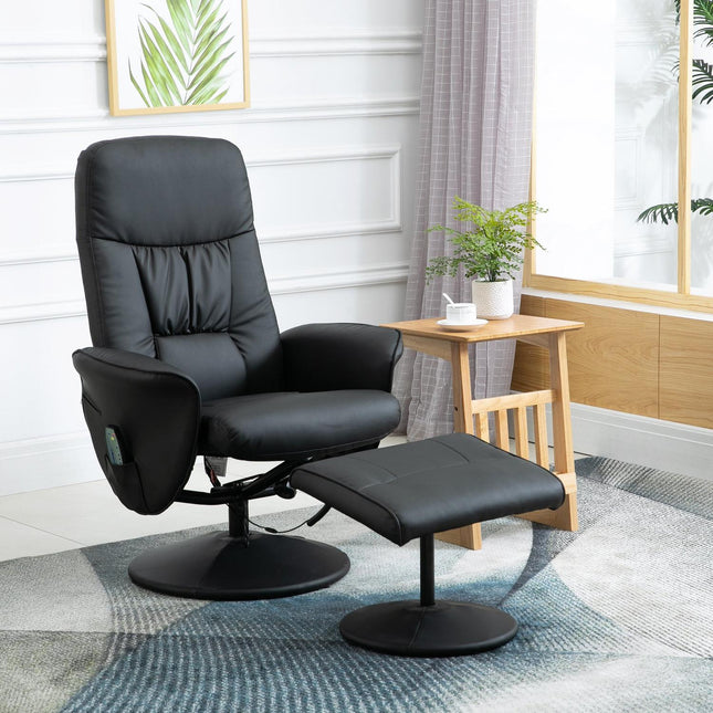 Massagesessel mit Ottoman; Schwarzes Kunstleder
