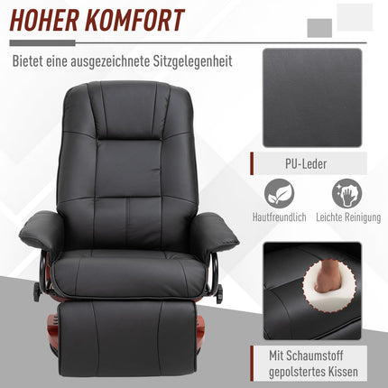 Liegesessel aus Kunstleder mit Fußstütze, drehbar, schwarz