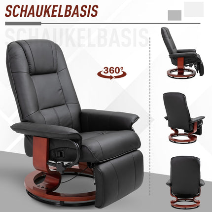 Liegesessel aus Kunstleder mit Fußstütze, drehbar, schwarz