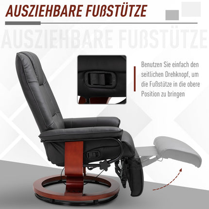 Liegesessel aus Kunstleder mit Fußstütze, drehbar, schwarz