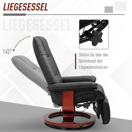 Liegesessel aus Kunstleder mit Fußstütze, drehbar, schwarz
