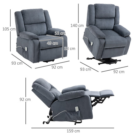 Elektrischer Relaxsessel, Samt Grau, 92 x 93 x 105 cm