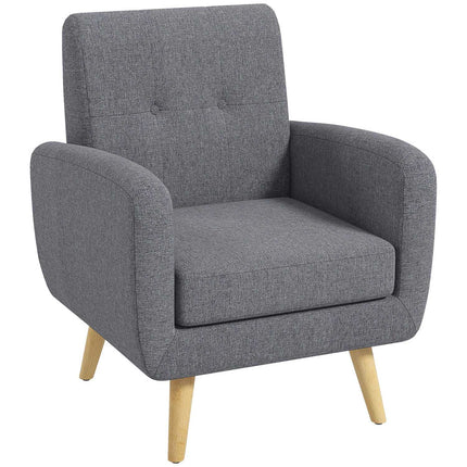 Fauteuil de relaxation, fauteuil TV, fauteuil rembourré avec coussin d'assise aspect lin, pieds en bois, pour salon, chambre, gris clair