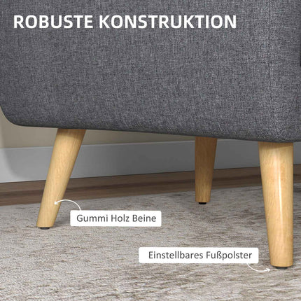 Fauteuil de relaxation, fauteuil TV, fauteuil rembourré avec coussin d'assise aspect lin, pieds en bois, pour salon, chambre, gris clair