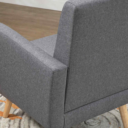 Fauteuil de relaxation, fauteuil TV, fauteuil rembourré avec coussin d'assise aspect lin, pieds en bois, pour salon, chambre, gris clair