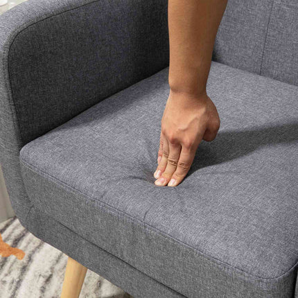 Fauteuil de relaxation, fauteuil TV, fauteuil rembourré avec coussin d'assise aspect lin, pieds en bois, pour salon, chambre, gris clair