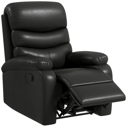 Reclining TV chair with footrest, black artificial leather, 125 kg capacity