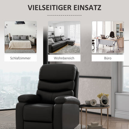 Reclining TV chair with footrest, black artificial leather, 125 kg capacity