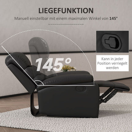 Reclining TV chair with footrest, black artificial leather, 125 kg capacity