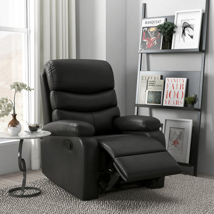 Reclining TV chair with footrest, black artificial leather, 125 kg capacity