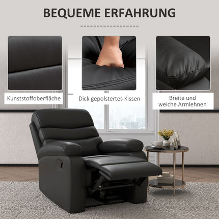 Reclining TV chair with footrest, black artificial leather, 125 kg capacity