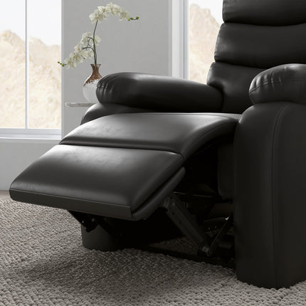 Reclining TV chair with footrest, black artificial leather, 125 kg capacity