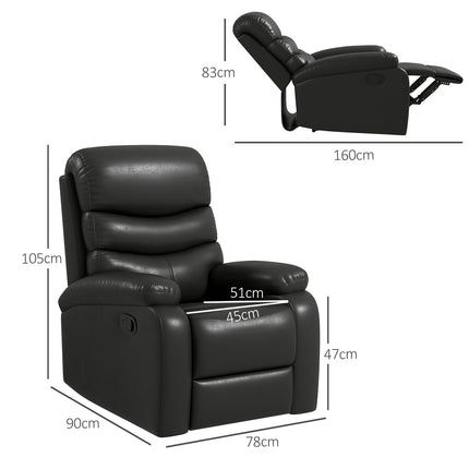 Reclining TV chair with footrest, black artificial leather, 125 kg capacity