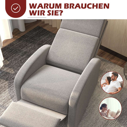 Fauteuil de relaxation, fauteuil TV inclinable, fauteuil TV rembourré, fauteuil inclinable aspect lin, repose-pieds, charge jusqu'à 120 kg, pour salon, gris