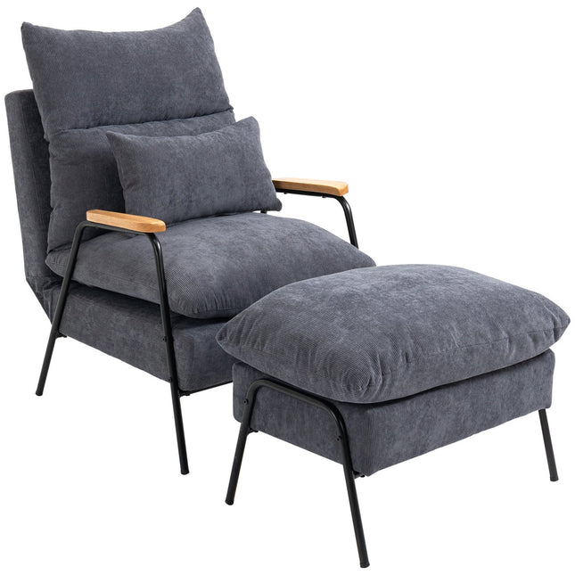 Loungesessel mit Ottoman, gepolstert, grau, 68x91,5x88 cm