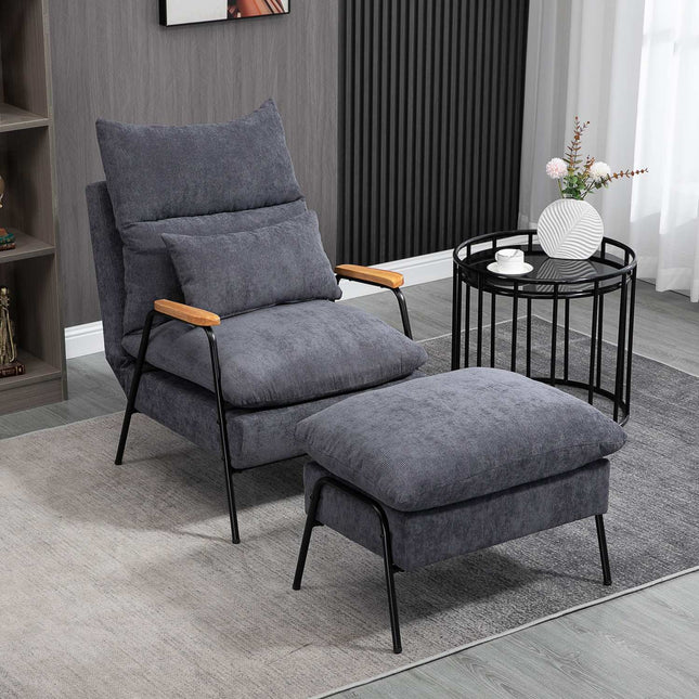 Loungesessel mit Ottoman, gepolstert, grau, 68x91,5x88 cm