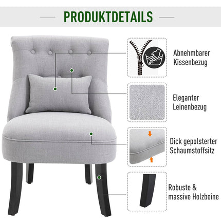 Relaxation chair with back cushion, linen grey, 52.5x69x77 cm