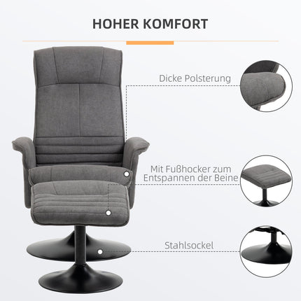 Liegesessel mit Fußhocker, 360° drehbar, dunkelgrauer Schaumstoff