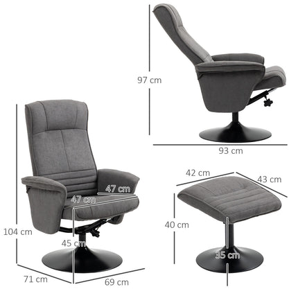 Liegesessel mit Fußhocker, 360° drehbar, dunkelgrauer Schaumstoff