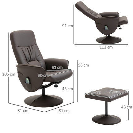Liegesessel mit Hocker, Kunstleder, Massagefunktion
