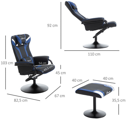 Gaming-Liegesessel mit Fußhocker, 130° Neigung, Dunkelblau