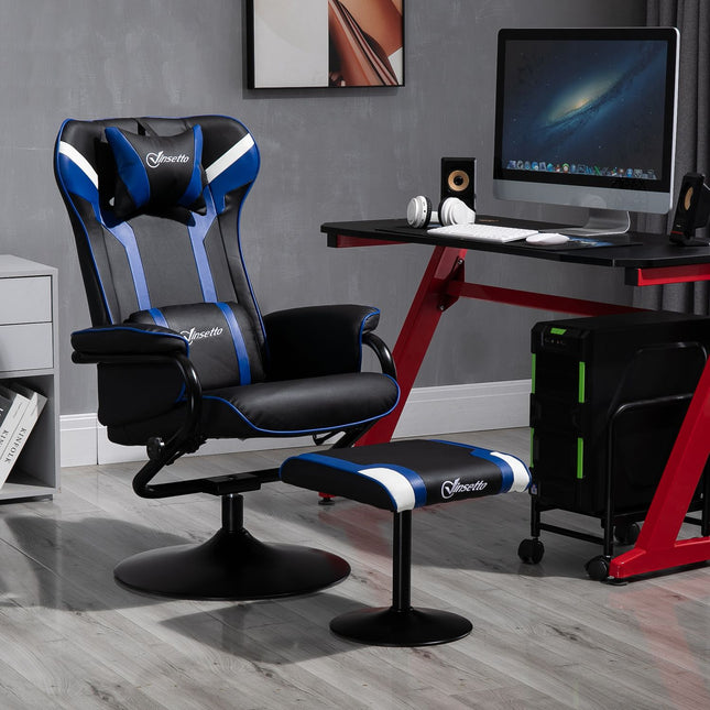 Gaming-Liegesessel mit Fußhocker, 130° Neigung, Dunkelblau