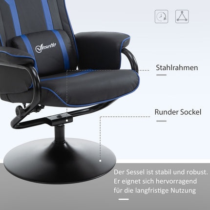 Gaming-Liegesessel mit Fußhocker, 130° Neigung, Dunkelblau