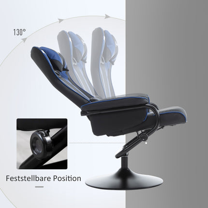Gaming-Liegesessel mit Fußhocker, 130° Neigung, Dunkelblau